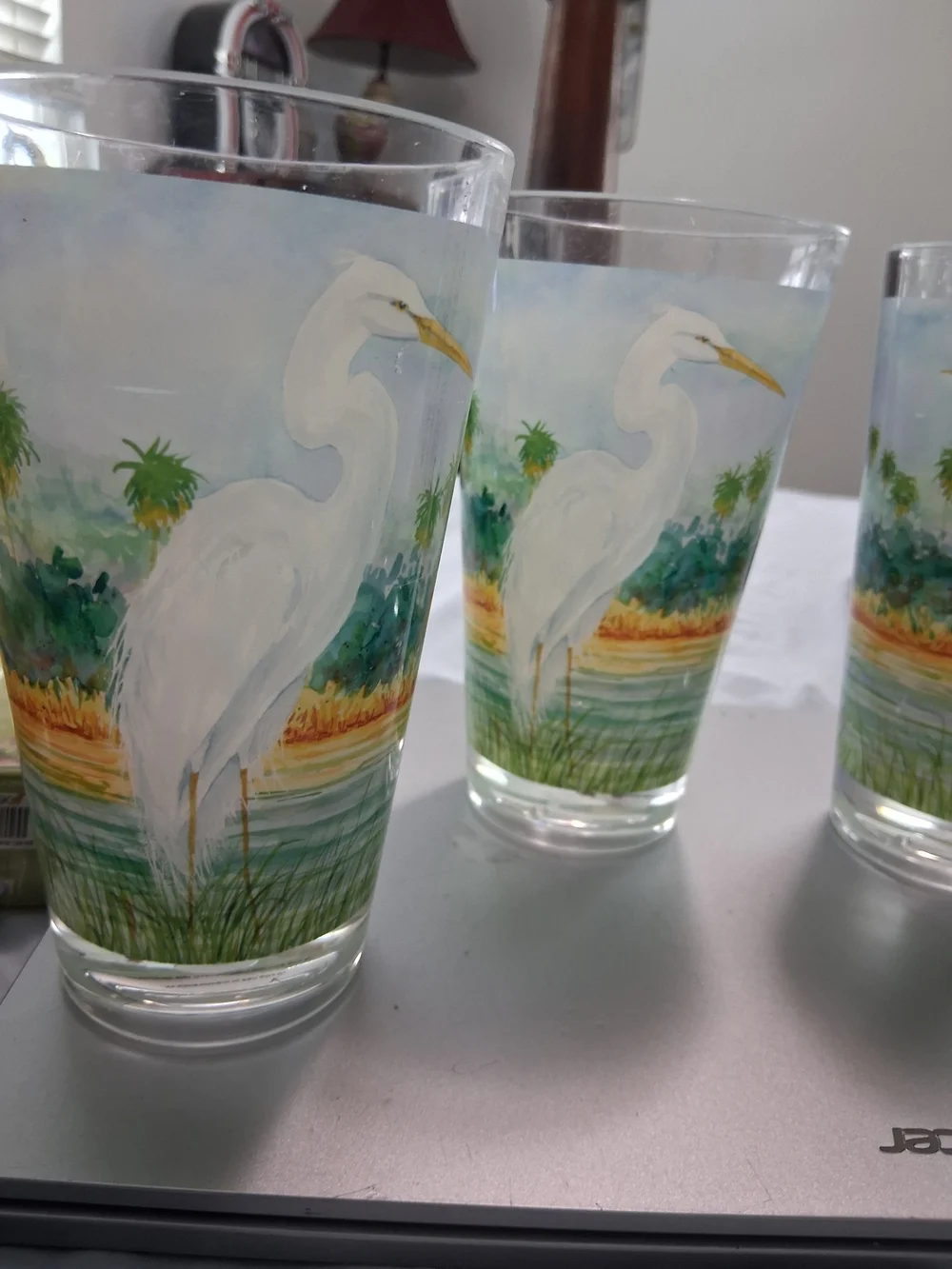 White Heron Egret Coastal Drinking Glass - Set of 4
